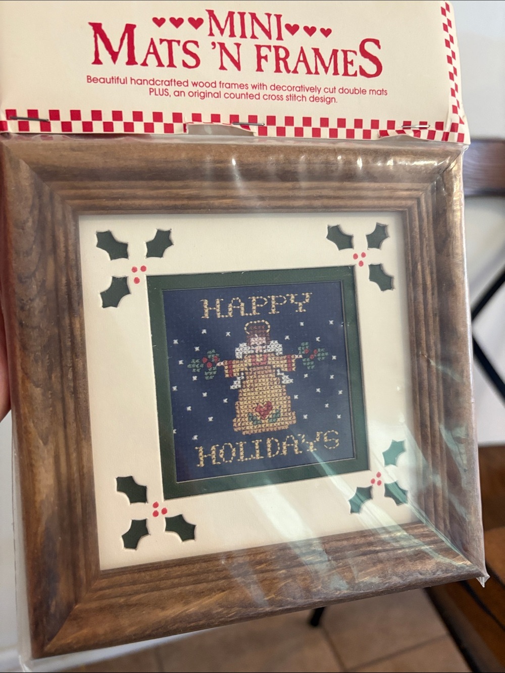Happy Holidays Angel Cross Stitch kit Frame - Brown